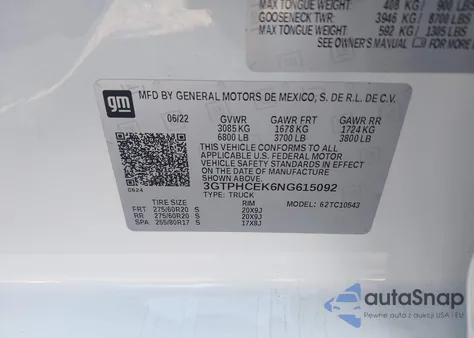 2022 GMC Sierra C1500 Elevation z USA, uszkodzony, nr VIN 3GTPHCEK6NG615092